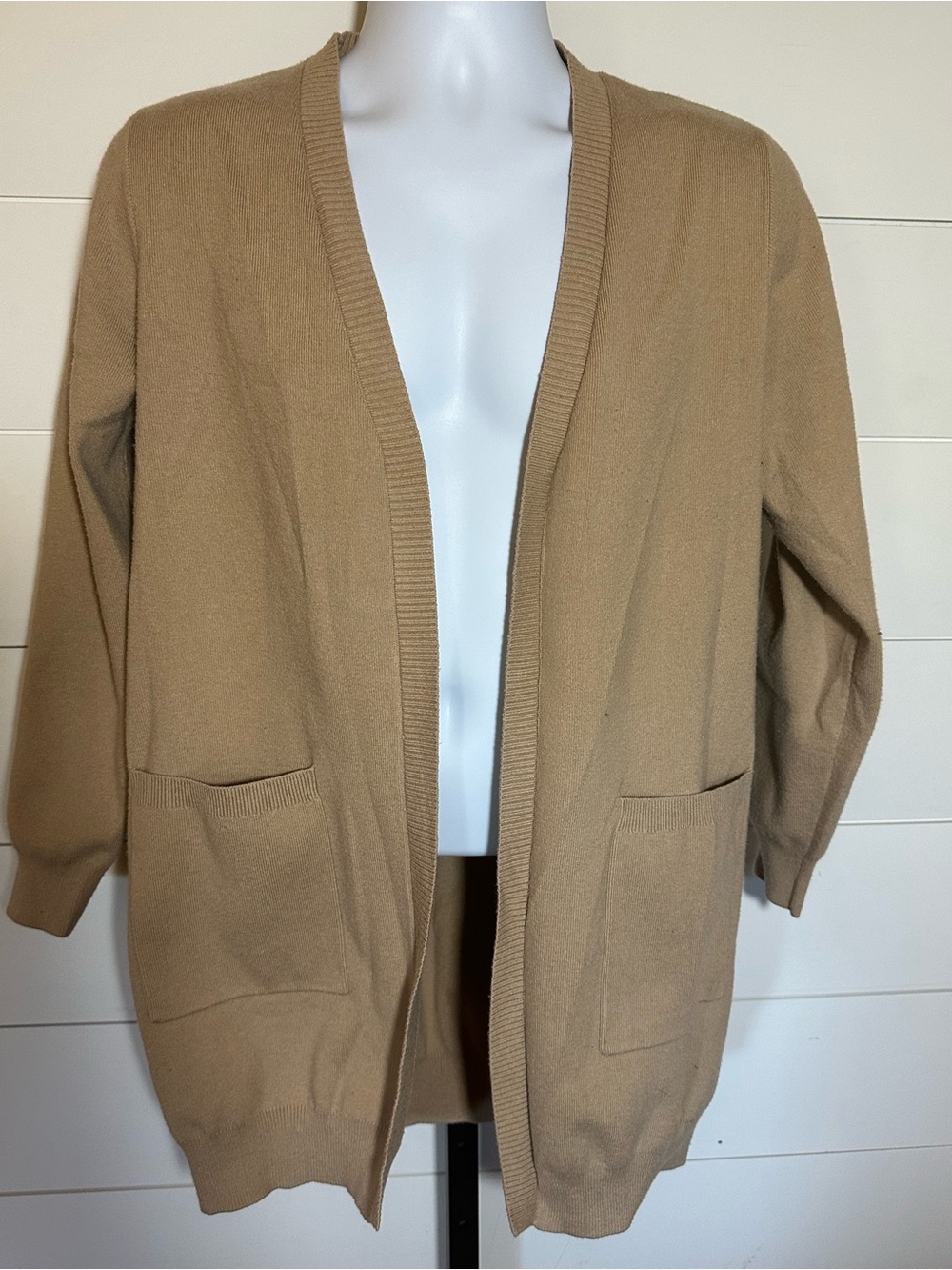 Classic Open-Front Camel Cardigan Sweater - Women